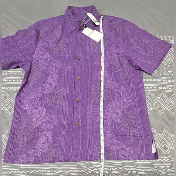 Tommy Bahama Bali Border Floral Jacquard Short Sleeve Silk Button Up Size Large - Picture 6 of 8